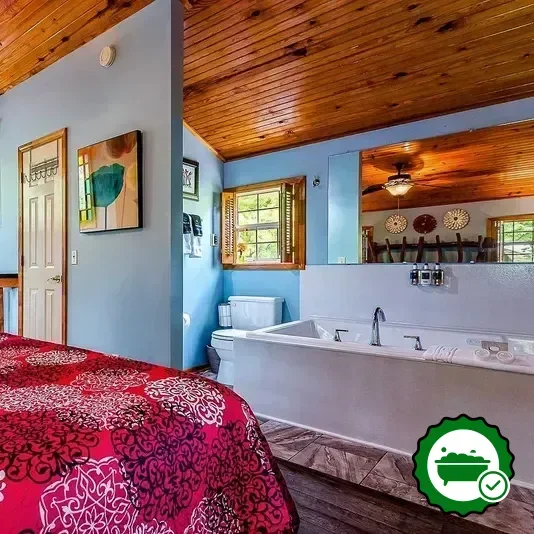 In-room jacuzzi at The Woods Cabins in Eureka Springs